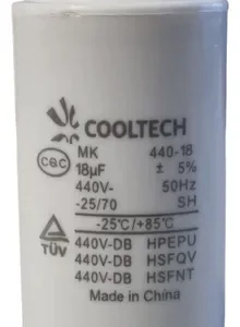 Capacitor Cooltech 18 mf 440V blanco